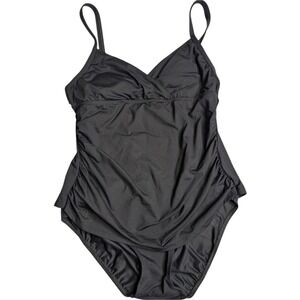 Ralph Lauren Black Ruched One Piece Swimsuit Tummy Control Size 8 Classic